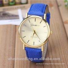 new design fashion casual gold planted dial genuine leather band watches unisex
